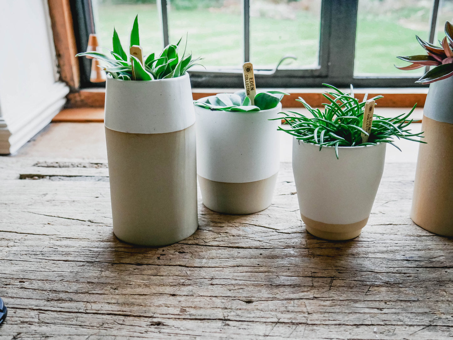 Part-dipped Cream Stoneware Ceramic Vase - Cup