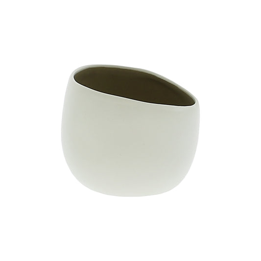 Small Ceramic Tealight Vase - White/Taupe