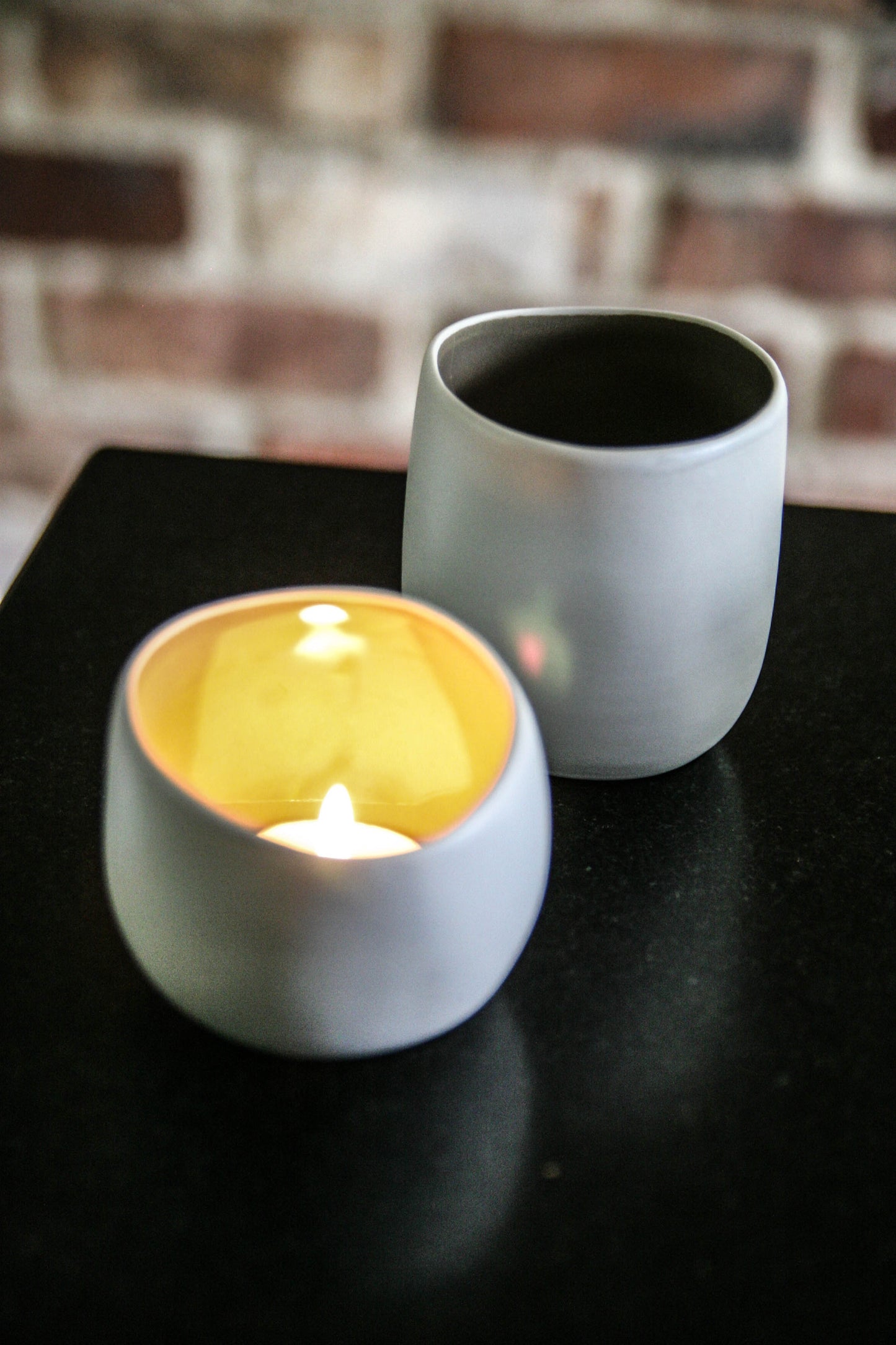 Tall Ceramic Tealight Vase - White/Taupe
