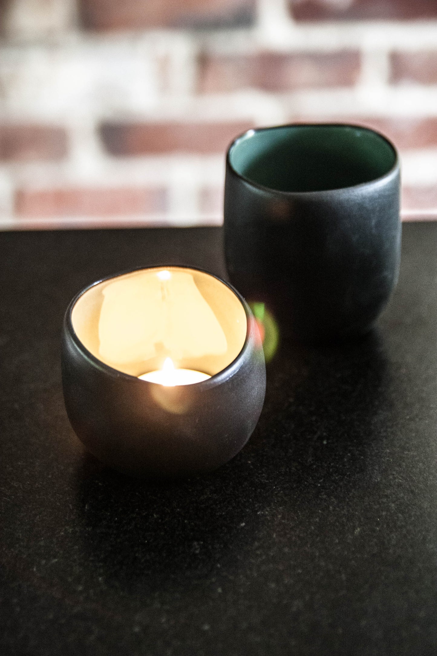 Small Ceramic Tealight Vase - Black/Green