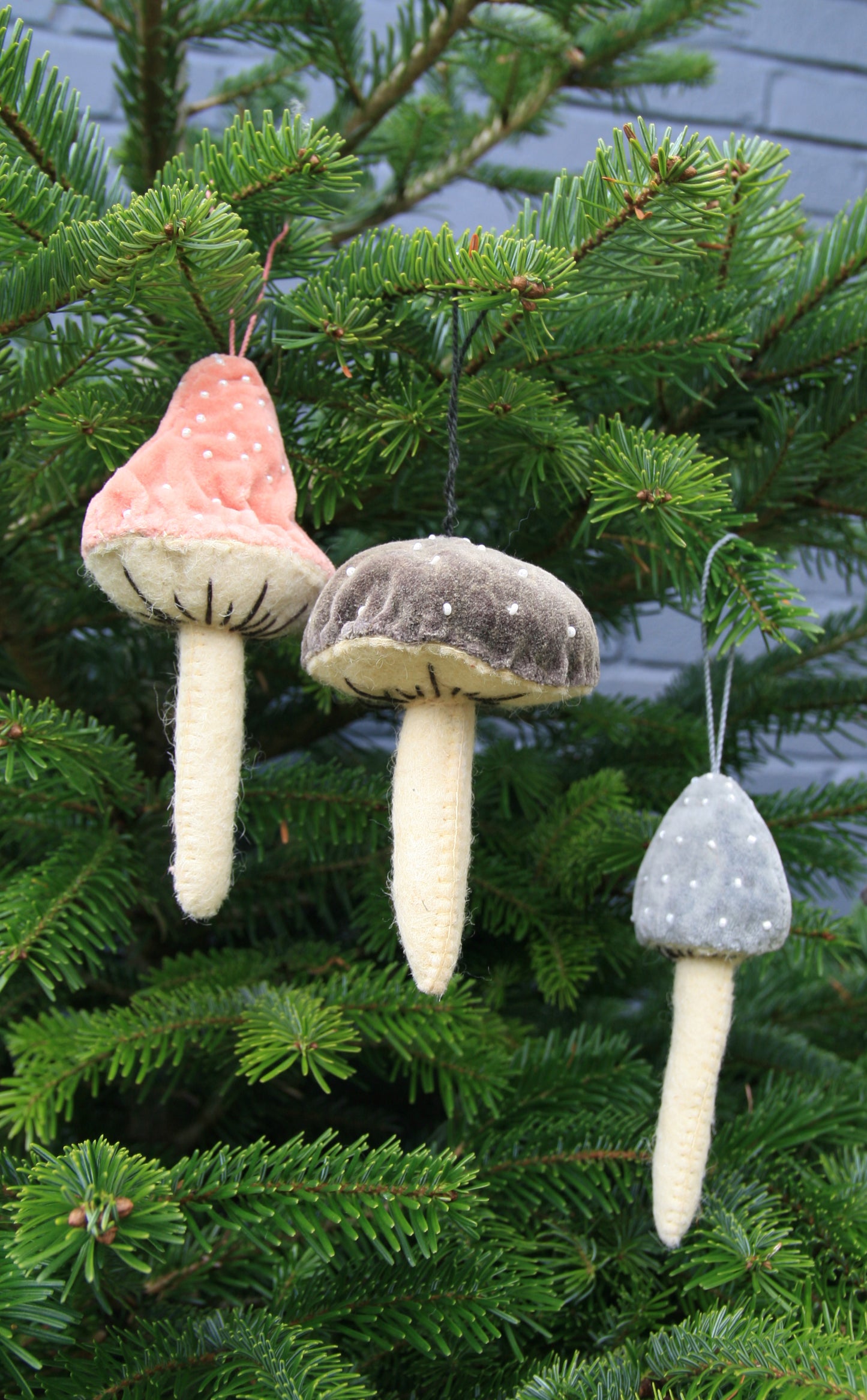 Pastel Velvet Mushroom Hanging Decorations - Set of 3