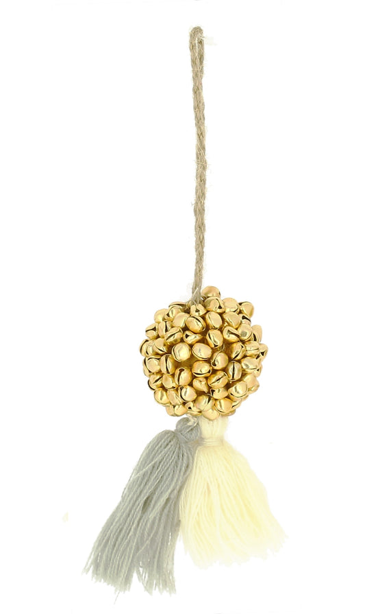 Pastel Mini Gold Bell Bauble with Cream and Grey Tassel