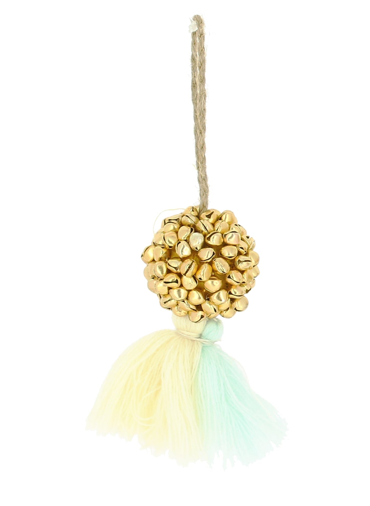 Pastel Mini Gold Bell Bauble with Cream and Blue Tassel
