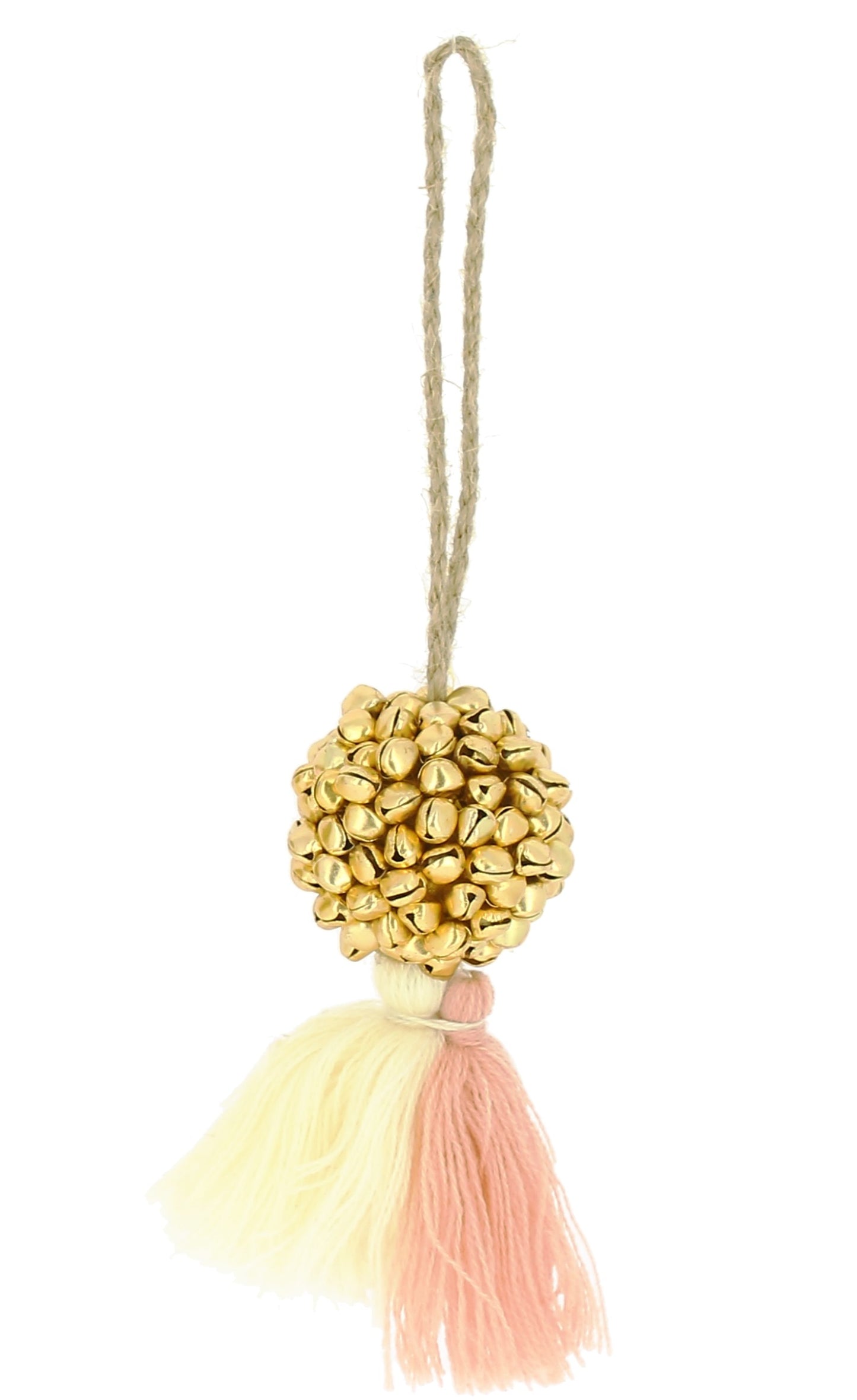 Pastel Mini Gold Bell Bauble with Cream and Pink Tassel