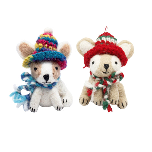 Christmas Cute Dogs with Scarves and Hats Decoration