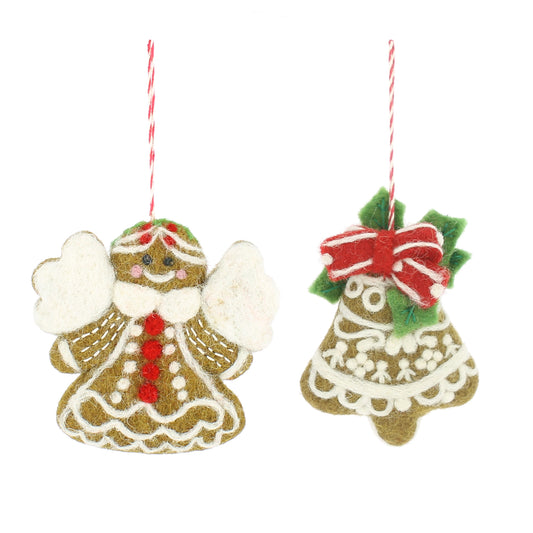 Gingerbread Angel and Bell Hanging Decoration