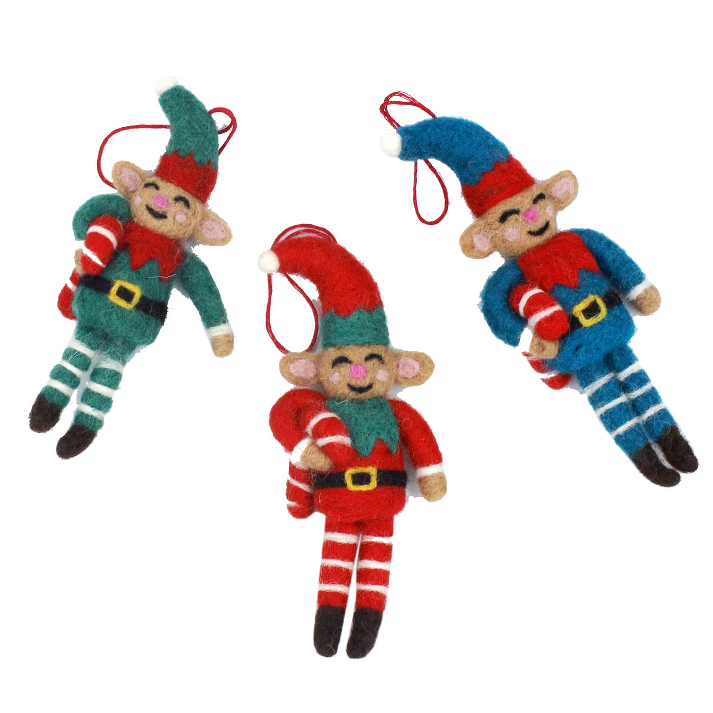 Christmas Elves with Candy Canes Decorations - Set of 3