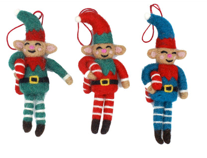 Christmas Elves with Candy Canes Decorations - Set of 3