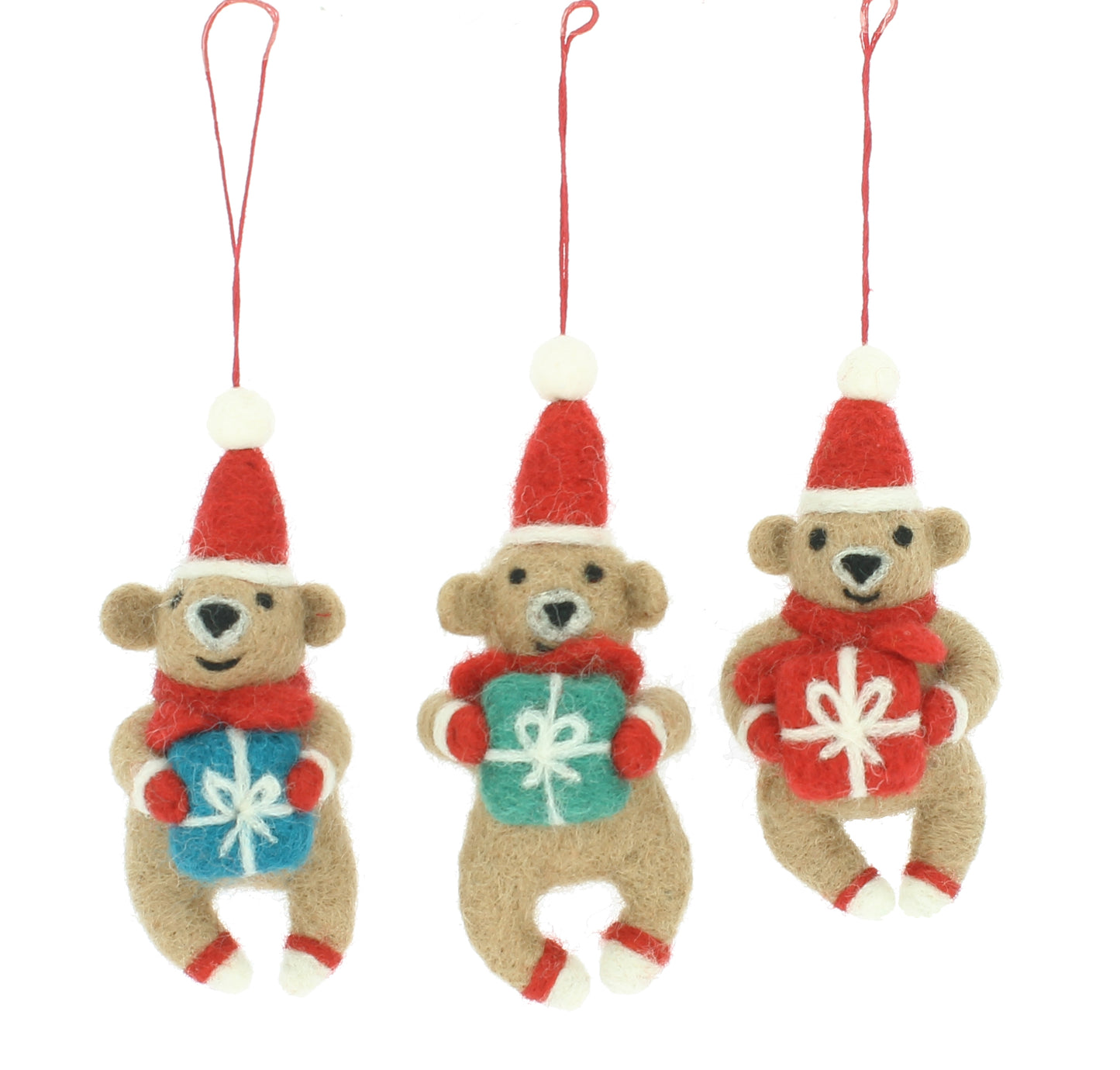 Christmas Bears with Presents Decorations - Set of 3