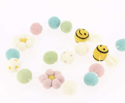 Flower and Bee Pom Pom Garland