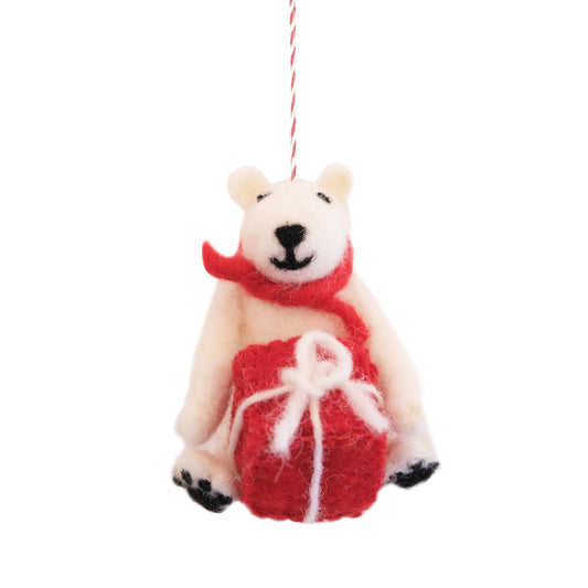 Polar Bear with Present Hanging Decoration