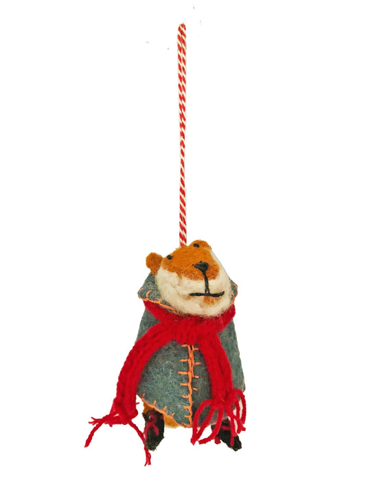 Woodland Fox with Cape and Red Scarf Hanging Decoration