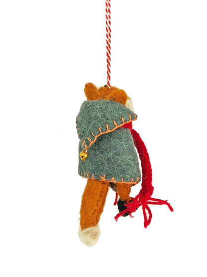 Woodland Fox with Cape and Red Scarf Hanging Decoration