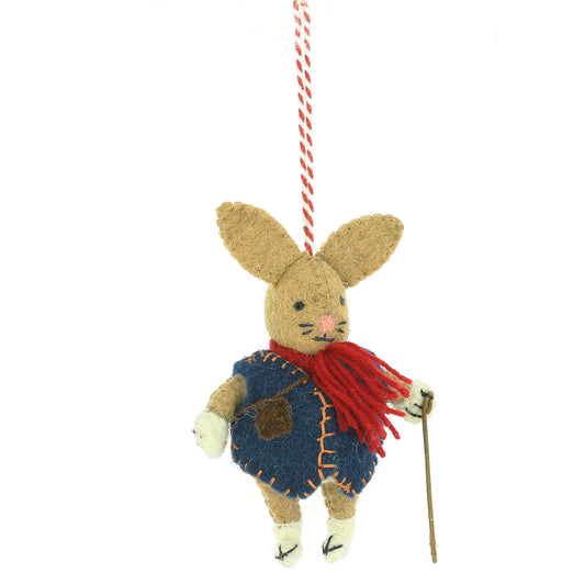 Woodland Rabbit with Waistcoat, Satchel and Walking Stick Hanging Decoration