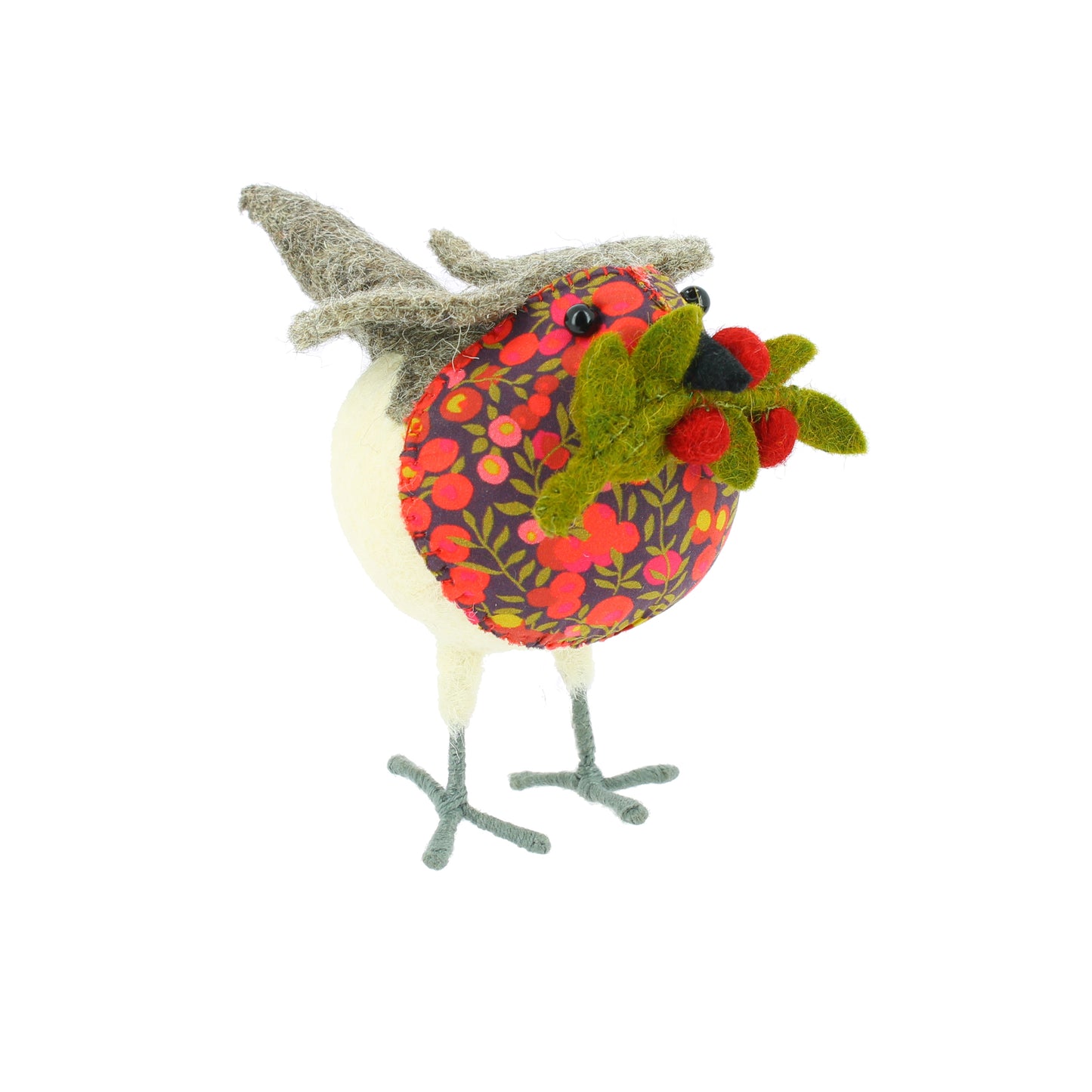 Liberty Print with Twig and Berries Christmas Robin - Small