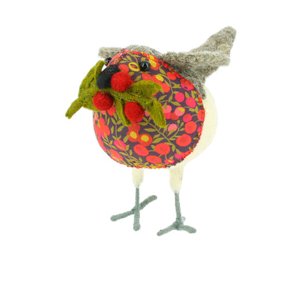 Liberty Print with Twig and Berries Christmas Robin - Small