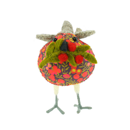 Liberty Print with Twig and Berries Christmas Robin - Small