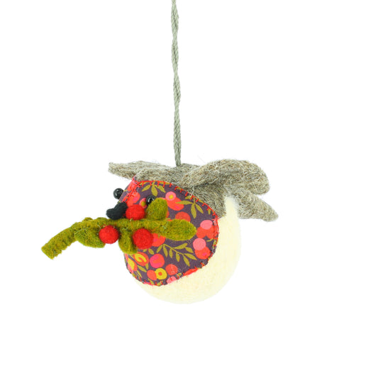 Liberty Print with Twig and Berries Hanging Christmas Robin - Small