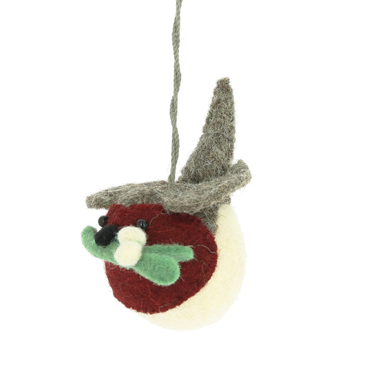 Mistletoe Hanging Christmas Robin - Small