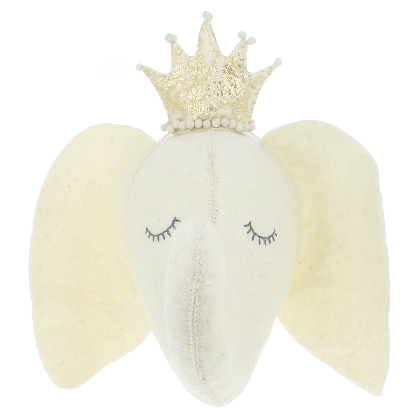 Elephant Head with Sleepy Eyes and Gold Crown - Large