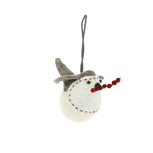Silver Leaf Print and Red Berries Hanging Christmas Robin - Small