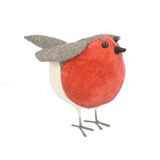 Velvet Standing Christmas Robin - Large