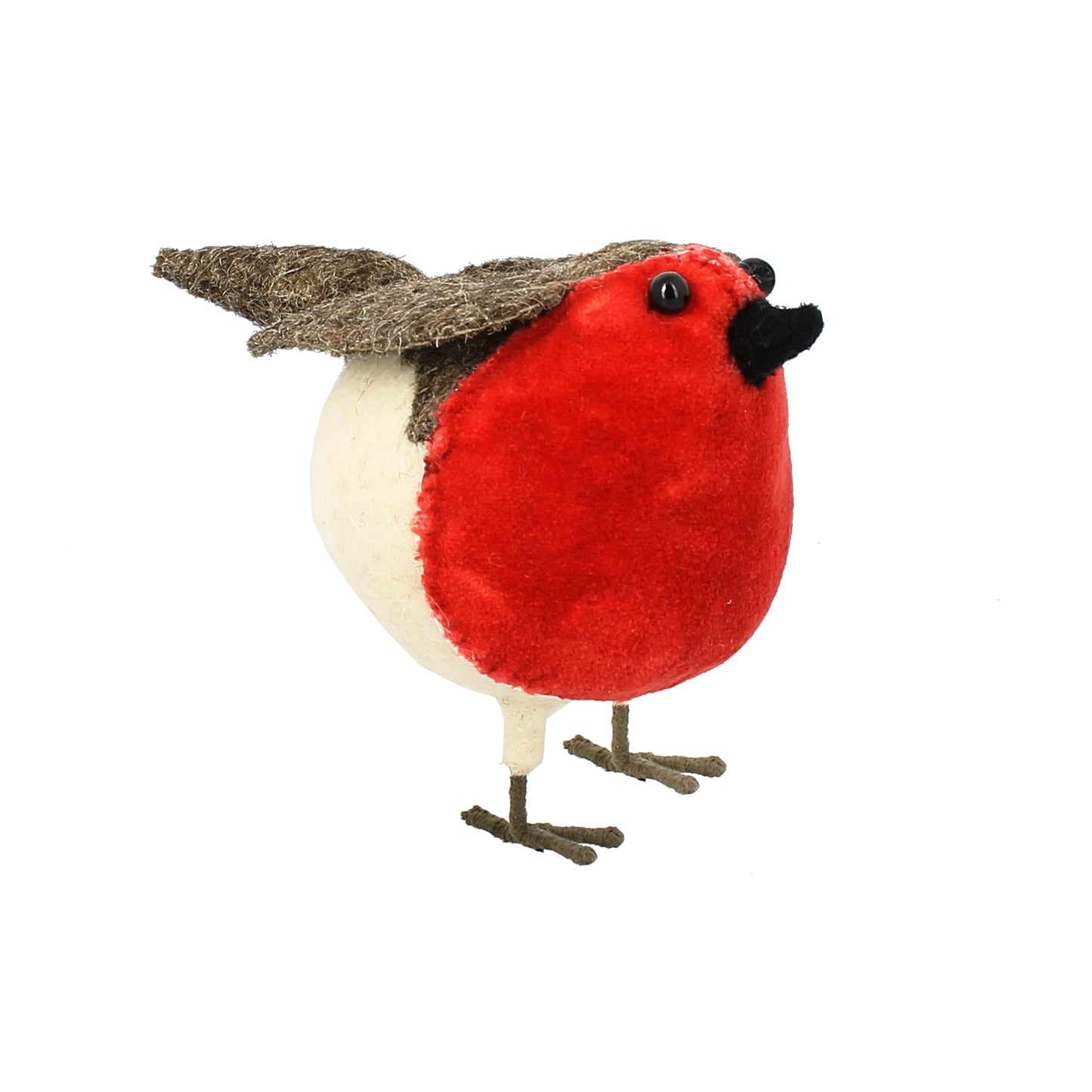 Velvet Standing Christmas Robin - Small