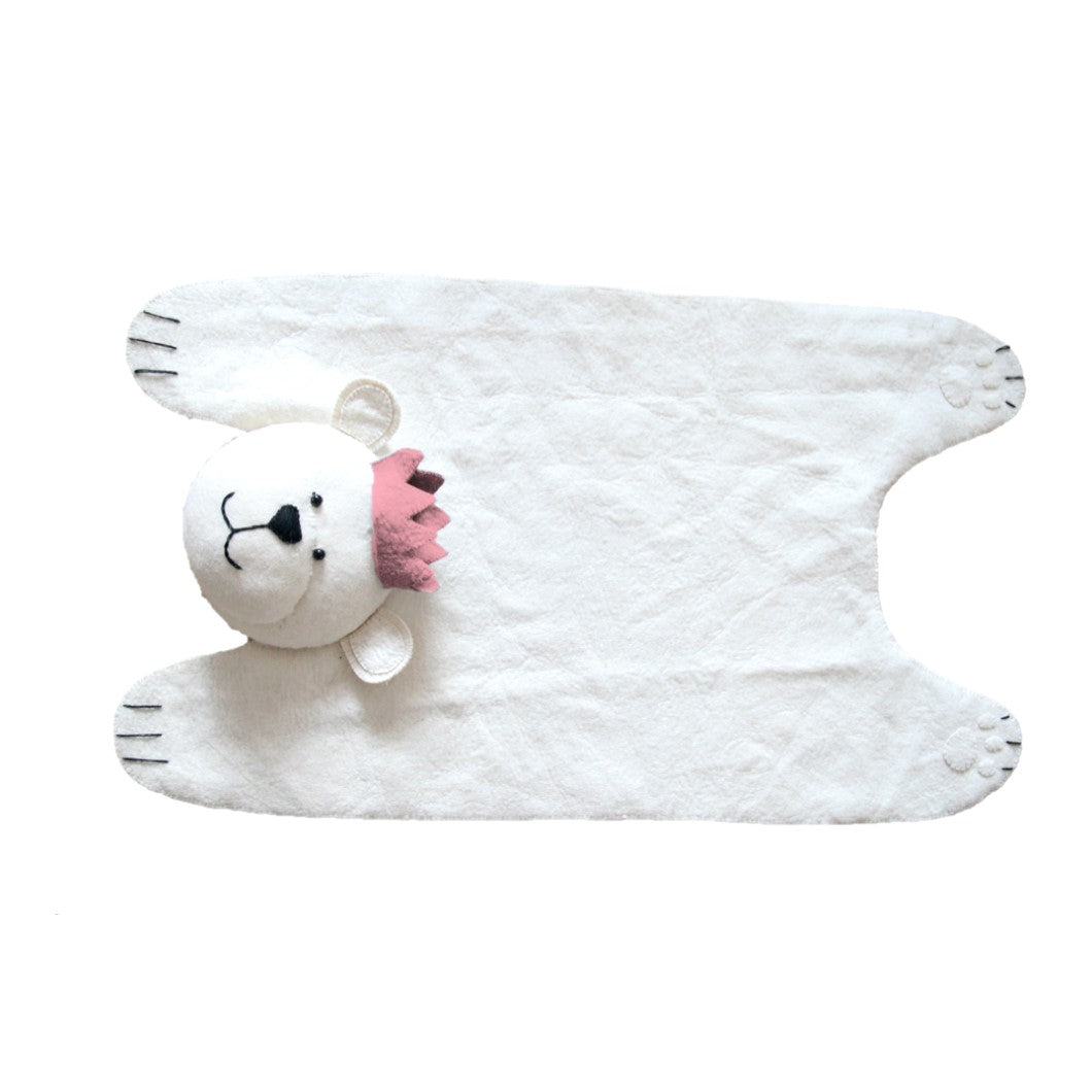 Felt Rug - White Bear with Pink Crown