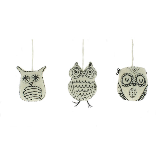 White with Black Stitch Owl Hanging Decorations