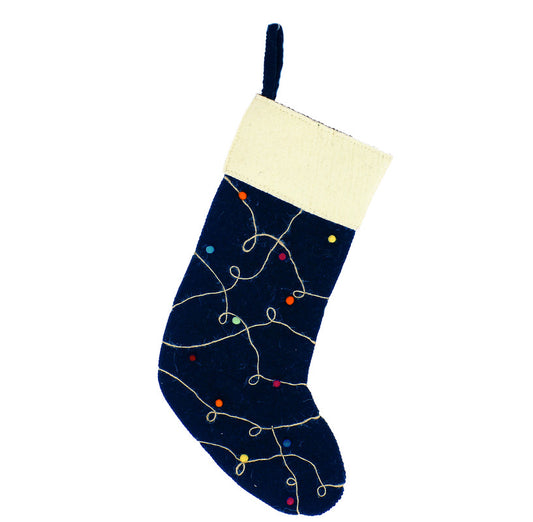 Bright Pompom Garland Stocking - Navy