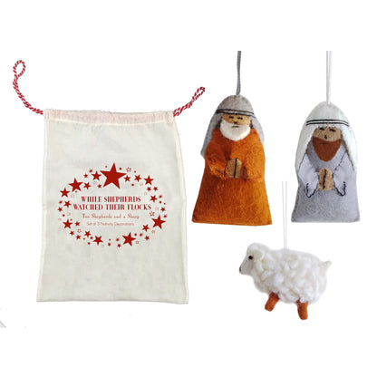 Nativity Decoration Set  - Shepherds and Sheep - Set of 3 in Bag