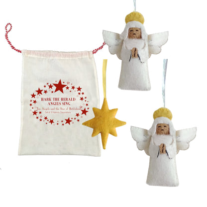 Nativity Decoration Set - Angels and Star - Set of 3 in Bag