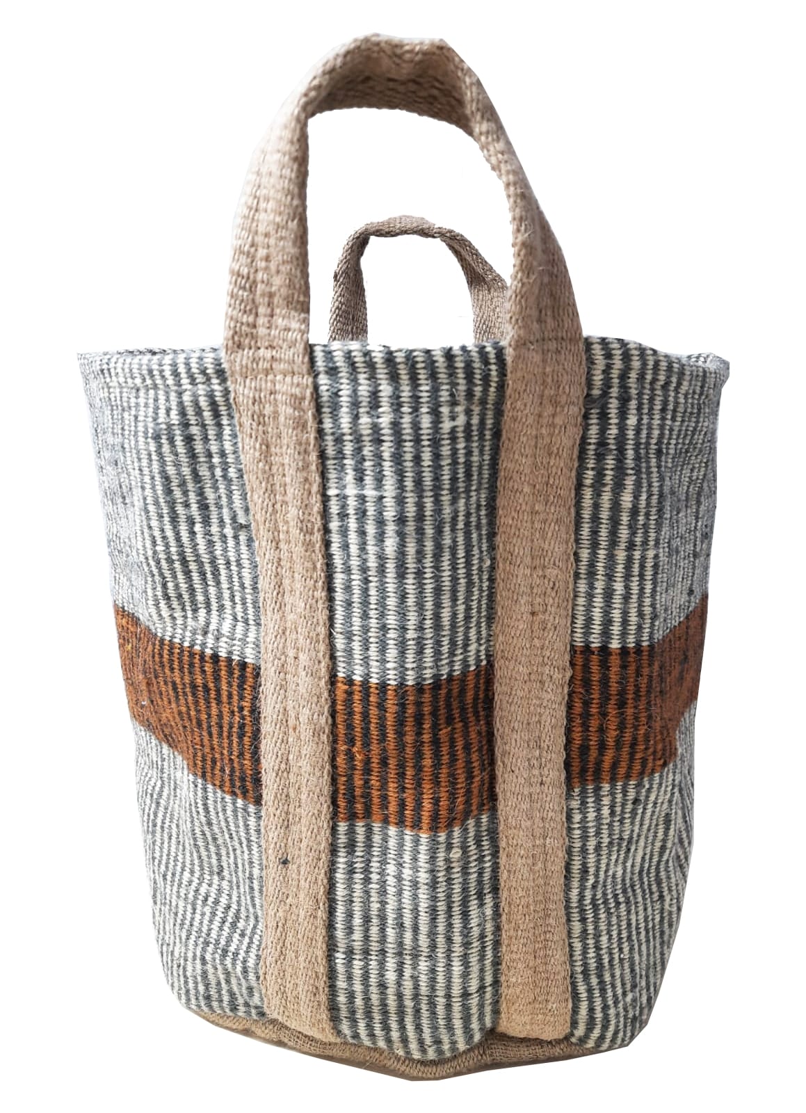 Jute Storage Bag - Grey and Brown Stripe