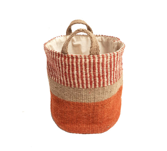 Jute Storage Basket - Rust and Beige Stripes