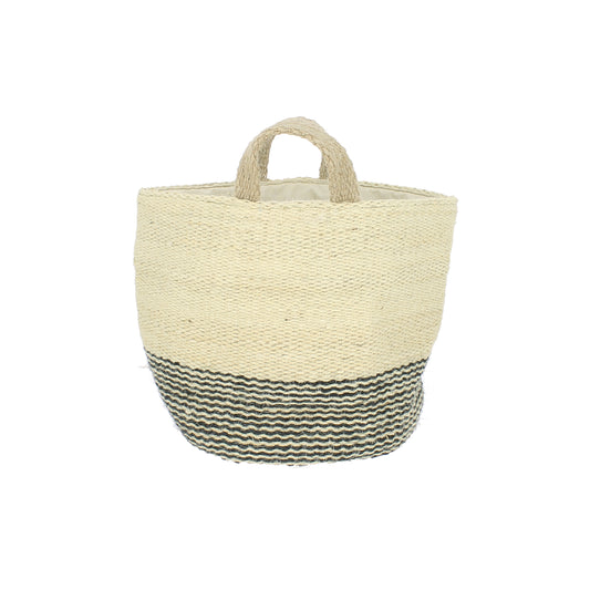 Jute Storage Basket - Natural, Cream and Black Stripe