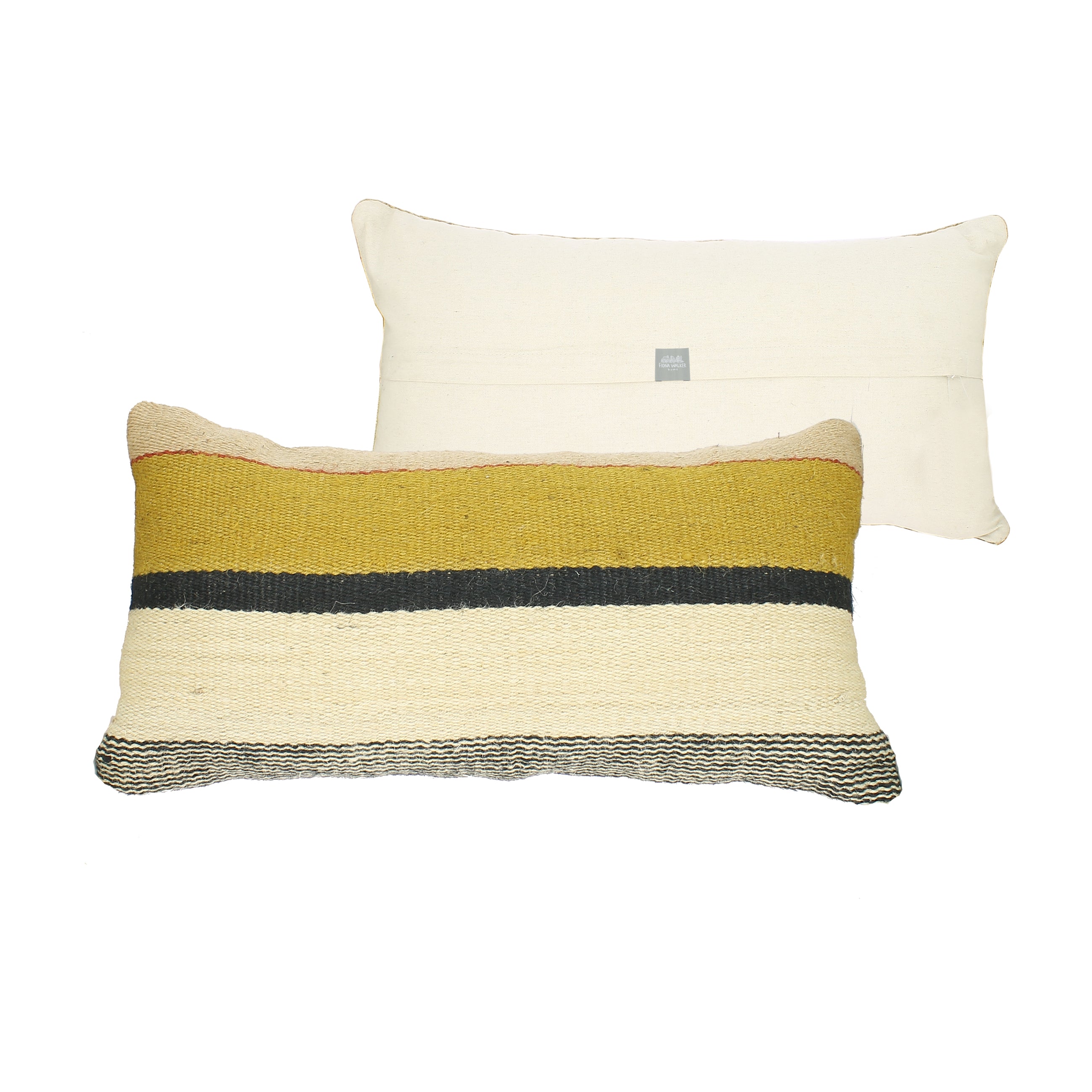 Jute Rectangle Cushion Mustard Cream Black Stripes Fiona Walker England