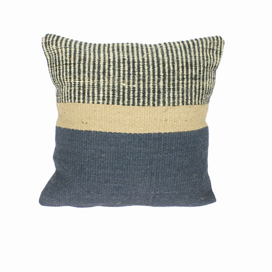 Jute Square Cushion - French Navy and Natural Stripe