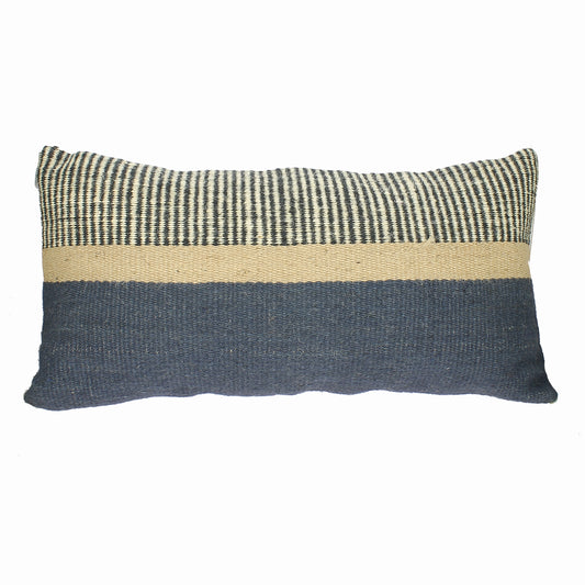 Jute Rectangle Cushion - French Navy and Natural Stripe
