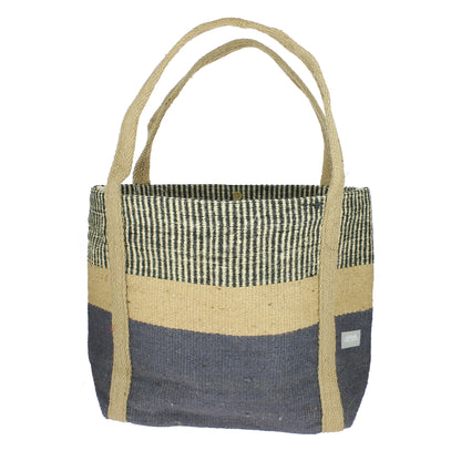 Jute Tote Bag - French Navy and Natural Stripe
