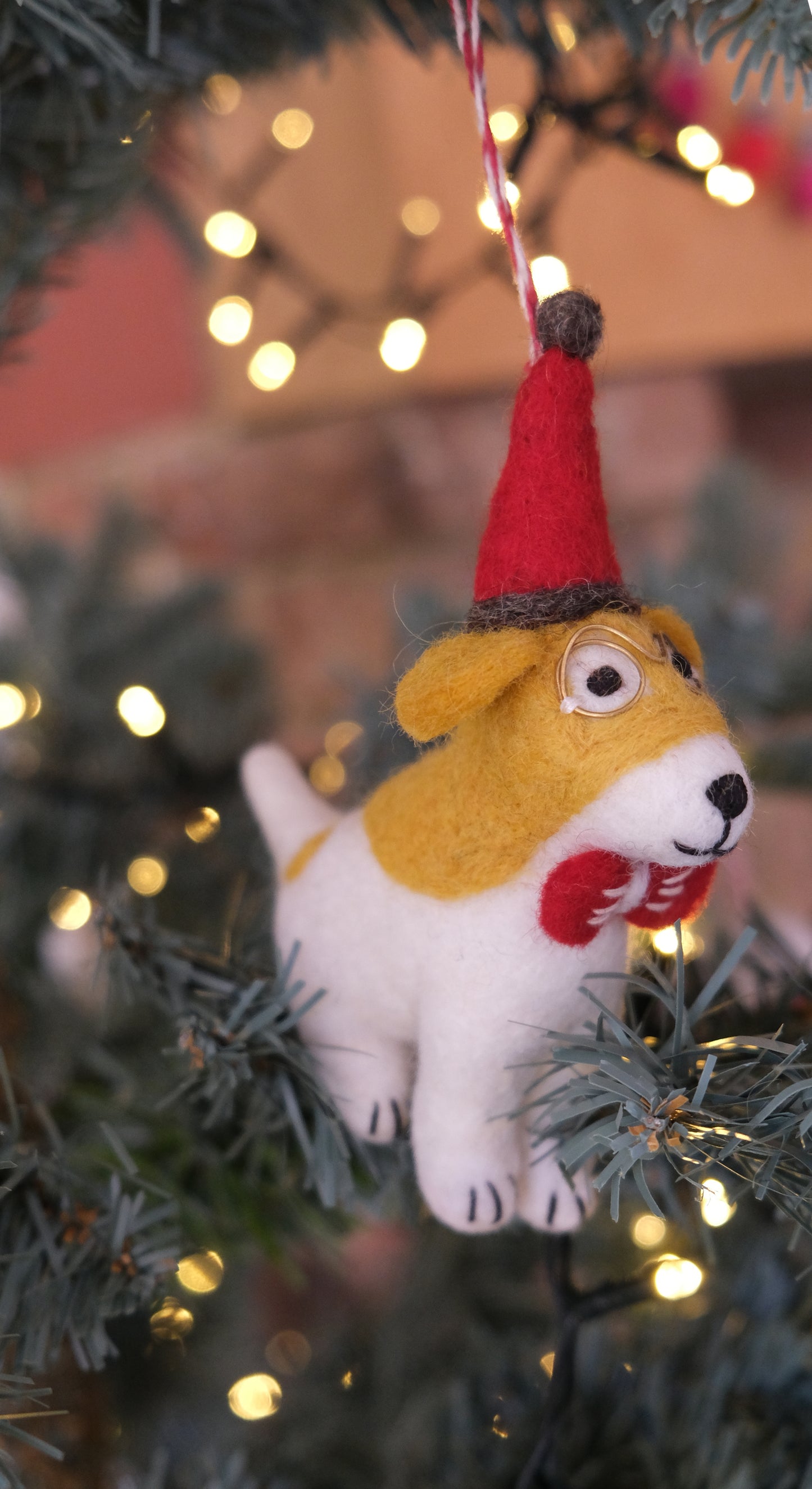 Christmas Dog with Hat and Bowtie Hanging Decoration