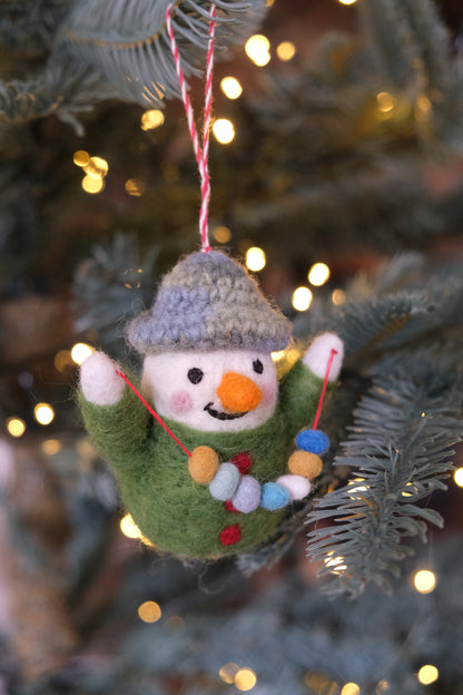 Snowman with Garland Hanging Decoration