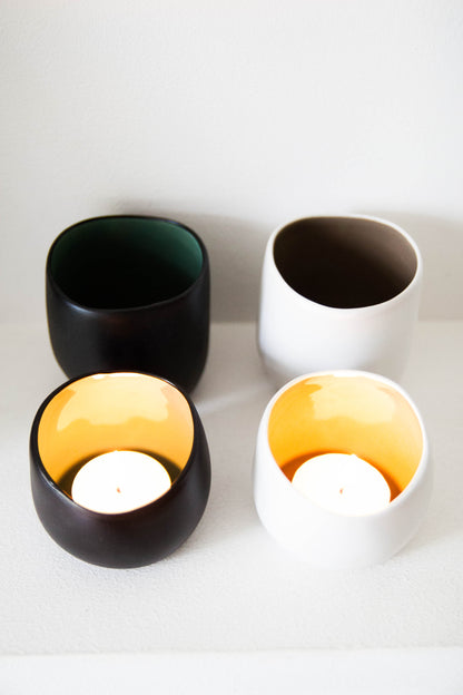 Tall Ceramic Tealight Vase - White/Taupe