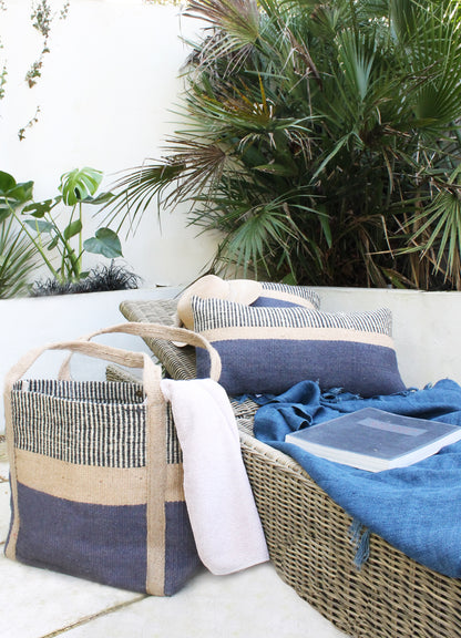 Jute Tote Bag - French Navy and Natural Stripe