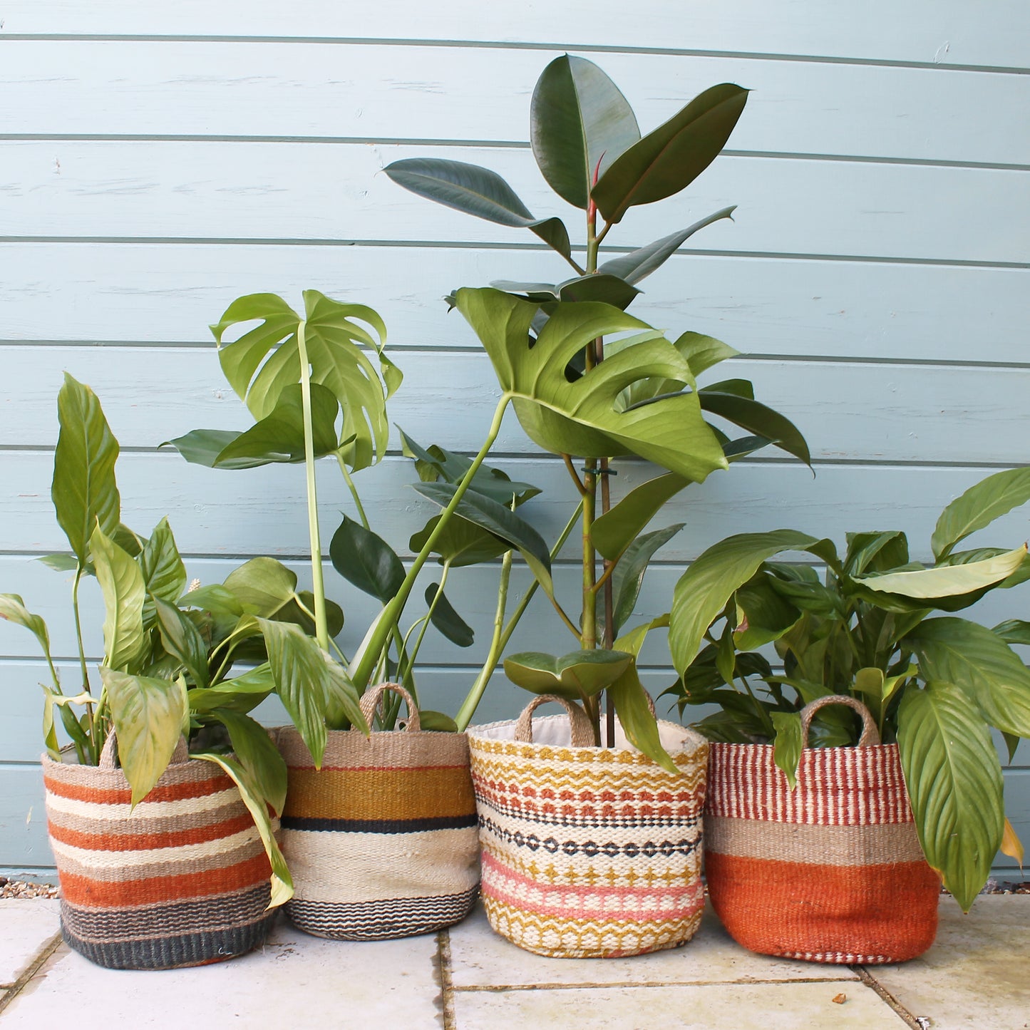 Jute Storage Basket - Rust and Beige Stripes