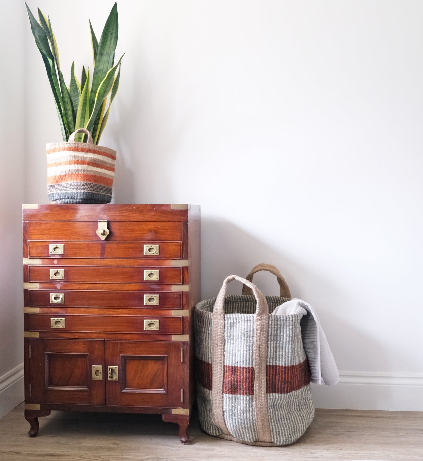 Jute Storage Bag - Grey and Brown Stripe